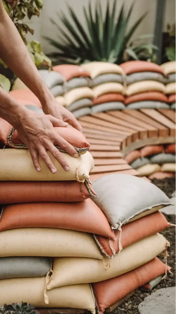 Earthbag garden bench